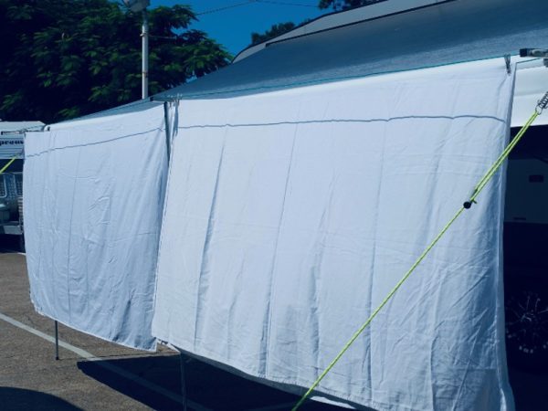 Sheets on External All-in-One RV Awning Clothesline